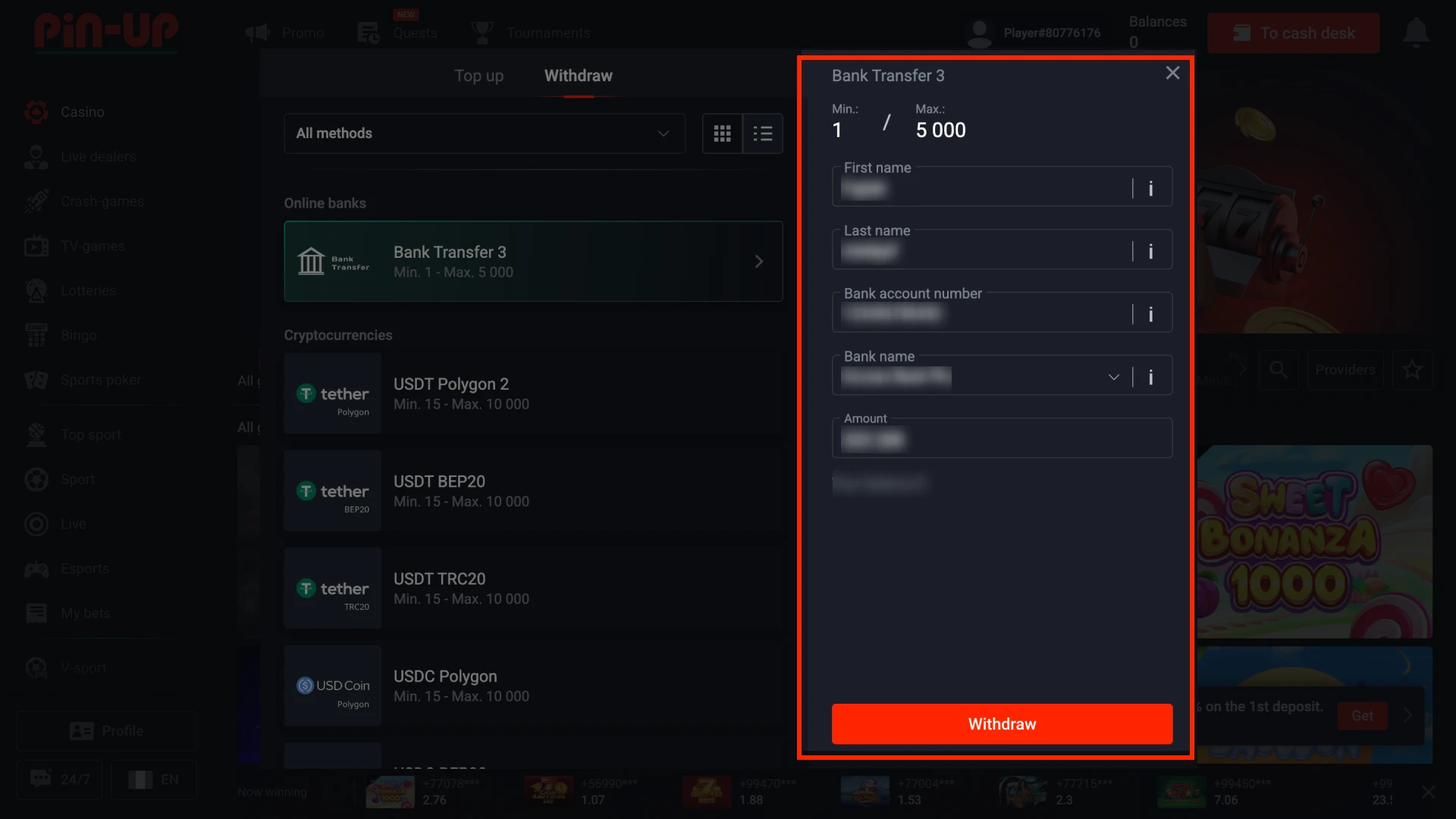 Enter the withdrawal details